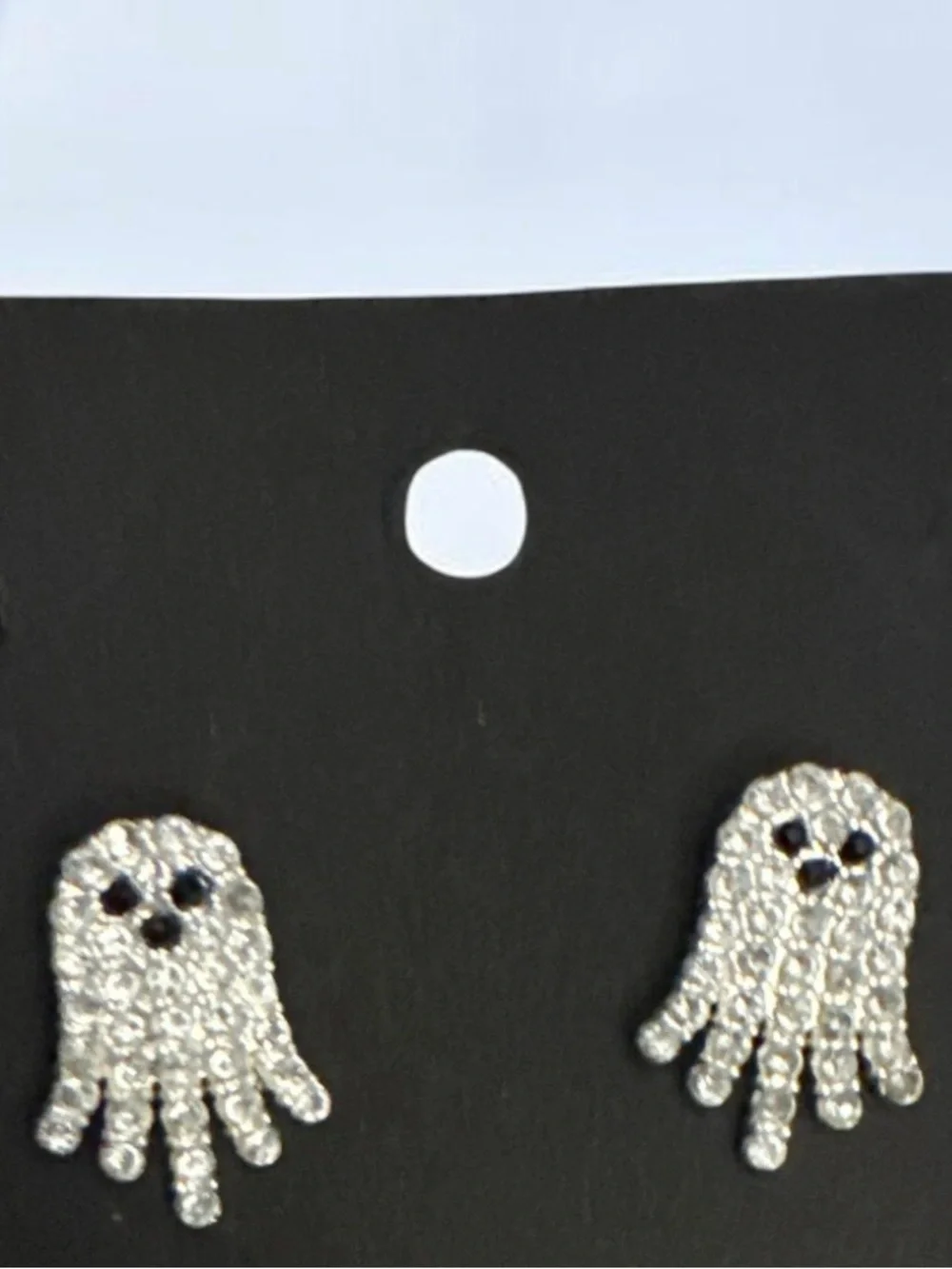 Silver Crystal Kids Ghost Stud Earrings - Sparkling Halloween Accessory